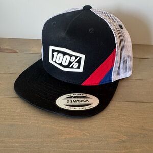 100% Snapback Hat with Red and Blue Accents